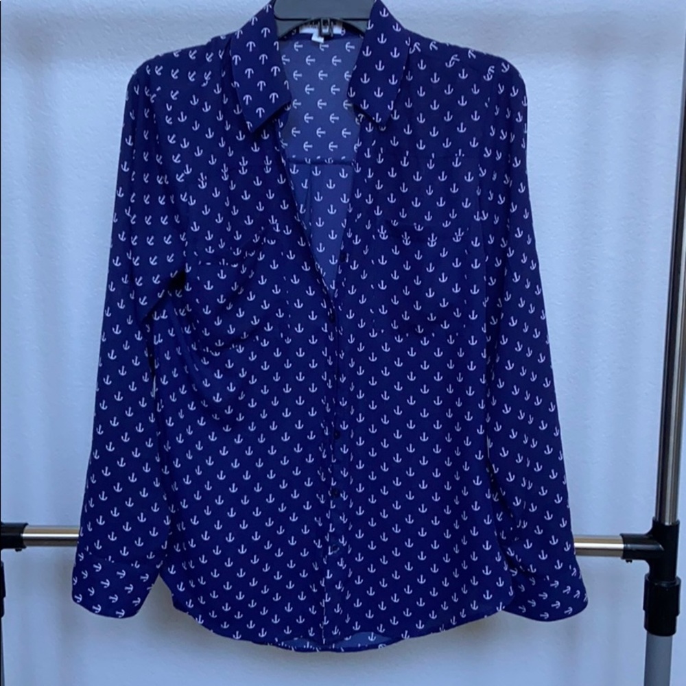 Express anchor printed button down blouse